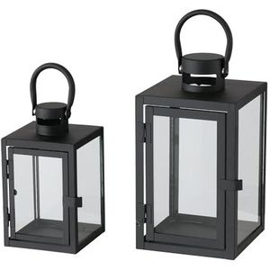 Boltze Lantaarn Arana (lamp in zwart, ijzer en helder glas, lichtbron vierkant, 2 stuks) 2028122
