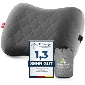 HIKENTURE Opblaasbaar camping/reiskussen met afneembare kussensloop, ergonomisch hoofdkussen, comfortabel nekkussen voor reis/outdoor, opblaasbaar reiskussen (grijs)
