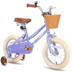 joystar 16 inch kinderfiets voor meisjes en peuters, 5-7 jaar, meisjesfiets met steunwielen en mand, 35,5 cm, paars