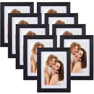 EYMPEU Fotolijst, 10 x 15 cm, set van 9, geschikt voor 10 x 15 foto's met passe-partout of 13 x 18 zonder passe-partout, voor wand en tafel, zwart