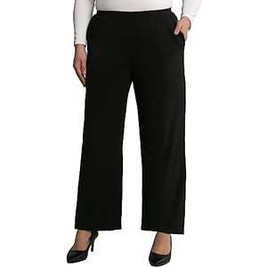 Ulla Popken Dames grote maten plus size broek, jersey, wijde pijpen, elastische tailleband 806364, zwart, 40W x 32L