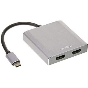 Rocstor Y10A203-A1 Premium USB-C op Dual HDMI multimonitor-adapter - 4K 30Hz - USB type C 2-poort MST Hub - voor Mac en Windows - 4Kx2K resoluties tot 3840x2160 @ 30Hz, aluminium antraciet