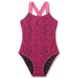 Sanetta Meisjesbadpak roze Leo-patroon | Comfortabel en praktisch polyamide mix badpak voor meisjes. Badmode voor kinderen, roze, 128
