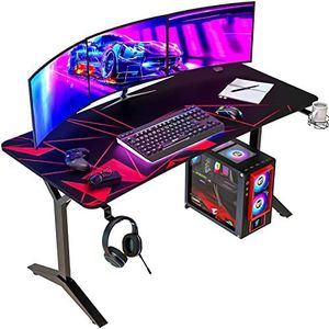 KLIM Nieuwe versie K152 Gamingbureau - 152 cm gamingtafel met volledig bureau-muismat, bekerhouder, headsethaak - stevig computerbureau van metaal en hout - voor gaming en kantoor - 20 jaar garantie