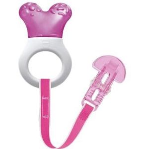 Mam Mini Cooler & Clip, verfrissende tandring en clip, stimuleert de ontwikkeling van de baby, roze