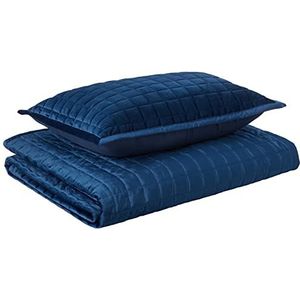 Tribeca Living Florence Velvet Oversized Solid Quilt Set, Marineblauw, Twin