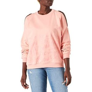 Armani Exchange Dames lange mouwen, onbedekte schouders, print op de voorkant, achterkant logo-sweater, roze schaduw, extra klein