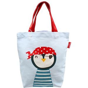 Dekohelden24 Kindershopper/kinderhandtas/kindertas/minishopper met handvat, motief: pinguïn met opschrift-piratenschat, 100% katoen, grootte: H/B ca. 21 x 24, 21 cm