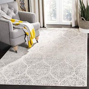 Safavieh Hedendaags tapijt voor woonkamer, eetkamer, slaapkamer - Madison Collection, korte pool, ivoor en zilver, 122 x 183 cm