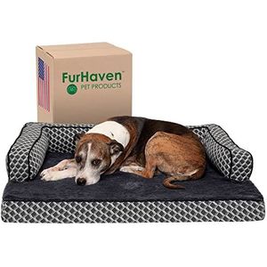 Furhaven Koelgel hondenbed voor grote/middelgrote honden met afneembare kussens en wasbare hoes, voor honden tot 55 pond - pluche en geweven decoratieve comfortabele bank - diamantgrijs, groot