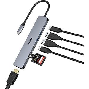 YLSCI USB C-hub, 7-in-1 USB C-adapter met 4K @30 Hz HDMI, USB C 3.0, 2 USB A 3.0, 100 W PD, 2 SD/TF-kaartlezer, compatibel met MacBook, iPad, Surface Pro 8/7, Galaxy Tab en andere type C-apparaten