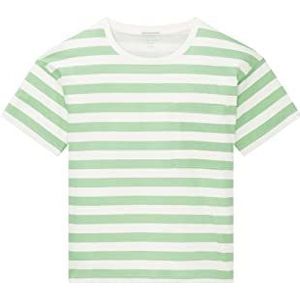TOM TAILOR Meisjes T-shirt 1035119, 31444 - Green Wool White Block Stripe, 164