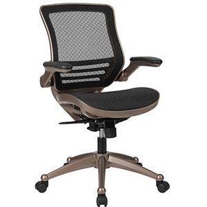 Flash Furniture Warfield Executive draaibare bureaustoel met middenrug, transparant zwart gaas, met melrosegoud frame en opklapbare armleuningen