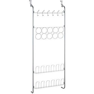 WENKO Deurorganizer, veelzijdig deurrek voor het ophangen van kleding, sjaals en schoenen, hangrek aan de binnenkant van kast en garderobe, 59 × 150,5 × 18,5 cm, gepoedercoat metaal, zilver