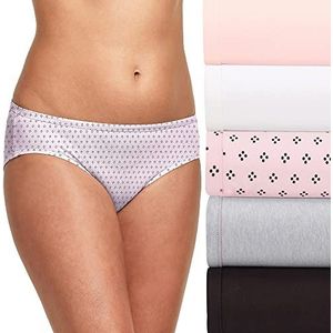 Hanes Ultimate Women's 5-Pack ComfortSoft Stretch Hipster Panty, Ballerina Slipper Heather, White, Quad Dots, Concrete Heather, Black, 4