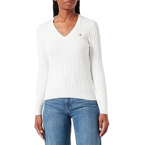 GANT Dames Stretch Cotton Cable V-hals Trui Eggshell Standaard, Eggshell., S