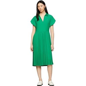 Tommy Hilfiger Fluid geplooide SS MIDI Polojurk voor dames, Olympisch groen 32, Olympisch Groen, 58