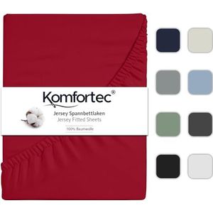 Komfortec Jersey Stretch Hoeslaken 90x200 cm - Fitted Sheet - Rondom Elastiek - 100% Katoen - Rood