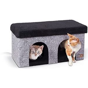 K&H Pet Products Thermo-Kitty Duplex Binnen Verwarmd Kattenhuis Classy Grijs 12 X 24 X 12