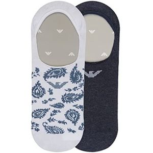 Emporio Armani Footie Sokken voor dames, verpakking van 2 stuks, wit/denim/paisley, Small/Medium
