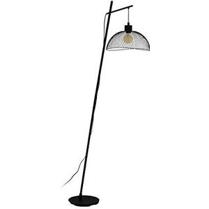 EGLO Pompeya Vloerlamp met 1 lichtpunt, vintage, industrieel, retro, staande lamp van staal, woonkamerlamp in zwart, lamp met voetschakelaar, E27-fitt