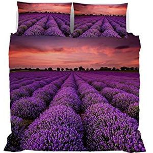 Italian Bed Linen Dekbedovertrek van microvezel met digitale print GOODNIGHT, lavendel, tweepersoonsbed