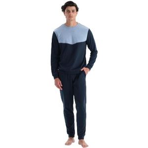 Dagi Heren Indigo Melange ​ Crew Neck Lange Mouwen Pyjama Set met Jogger Broek, 2XL, Indigo Melange ​​, XXL