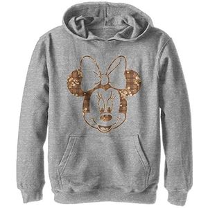 Disney Characters Fall Floral Plaid Minnie Boy's Hooded Pullover Fleece, Athletic Heather, Small, Athletic Heather, S