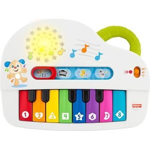 Fisher-Price Leerplezier Piano met grappige geluidjes en lichtjes Meerdere talen. Meeneempiano met licht, muziek, dierengeluiden en leermateriaal voor baby's en peuters, HCJ12