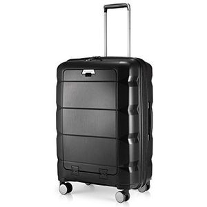 HAUPTSTADTKOFFER - Britz - harde koffer met laptopvak koffer trolley rolkoffer reiskoffer uitbreidbaar, TSA, 4 wielen, zwart, Mittelgroßer Koffer, laptop rolkoffer