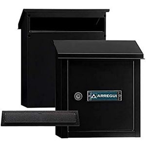 Arregui V4034 complete doorwerpbrievenbus pakket. Briefgleuf + doorwerpbrievenbus. Inwerpklep en brieveningang van gestructureerd gelakt staal, maat S (DIN A5), zwart