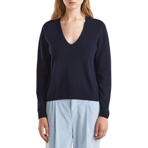 United Colors of Benetton T-shirt met V-hals M/L, Blauw, XS