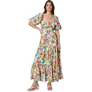 Koton Damesjurk met lange mouwen, met vierkante hals en pofmouwen, Roze Design (2d5), 34