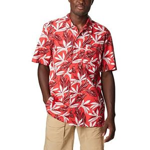 Columbia Heren Trollers Best Short Sleeve Shirt Shirt, Rode hibiscus tonijn paradijs print, M
