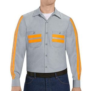 Red Kap mens Enhanced Visibility Industrial Shirt, Regular Fit, Long Sleeve Work Utility Button Down Shirt, Light Grey With Trim, X-Large Tall US