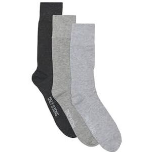 ONLY & SONS ONSFINCH BASIC SOCK 3-PACK NOOS, Medium Grey Melange/Detail:LGM+MGM+DGM - WHITE LOGO, 39-42 EU