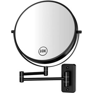 Gospire 9 Inch Make-up Spiegel 1X/10X Vergroting Dubbelzijdige Roterende Spiegel Zwart Gepolijst Scheren Badkamer Muur Spiegel voor Vrouwen Mannen