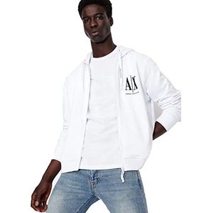 Armani Exchange Men's Icon Logo Zip-up Hoodie Sweatshirt White, XL, wit, XL