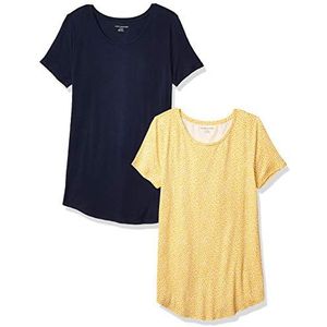 Amazon Essentials Dames tuniek met korte mouwen en ronde hals, 2 stuks, marineblauw/gele tulpen, X-Large