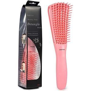 BESTOOL Ontwarringsborstel voor natuurlijk haar voor afroharen 3a tot 4c worren, golvend en krullend haar, ontwart licht met nat en droog, verbetering van de haartextuur (roze)