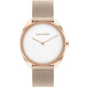 Calvin Klein Analoog Quartz Horloge voor Vrouwen CK Versier met Roestvrij Staal of Lederen Armband, Goud, Mesh Armband