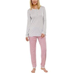 Schiesser Tweedelige pyjama voor dames, lang, 1/1 mouw, grijs (zilvergrijs-gemêleerd 210), 34