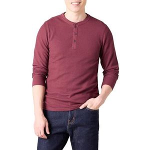 Amazon Essentials Men's Henley-shirt met lange mouwen, wafelpratoon en slanke pasvorm, Bordeauxrood, L