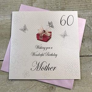 Witte katoenen kaarten bdp60-M""60"" Wishing you a Wonderful Birthday"", voor de 60e verjaardag van de moeder, handgemaakt, wit