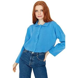 Trendyol Dames trui met ronde hals effen normale vest, blauw, S, Blauw, S