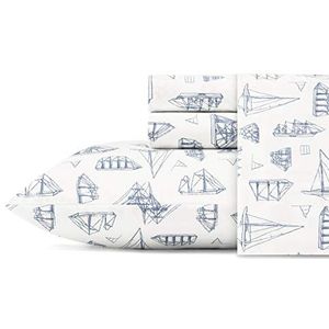 Nautica - Twin Sheet Set, Katoen Percale Beddengoed Set, Crisp & Cool, Lichtgewicht & Ademend (Whitewood Sail Blue, Twin)