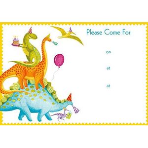 Caspari ""Partysaurus"" Vul uitnodigingen in met enveloppen - Blauw (Pack van 8)
