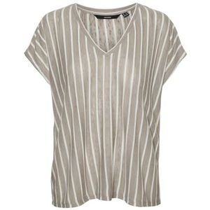 VERO MODA Dames Vmlana Ss V-hals JRS Ga Top, Moon Rock/Stripes: sneeuwwit, S