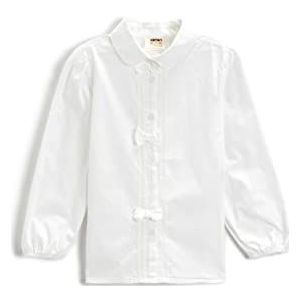Koton Girl Long Puff Sleeve Shirt Bow Detail Cotton, Off White (001), 5-6 Jaar