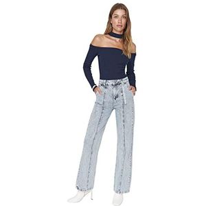 TRENDYOL Damesjeans met hoge tailleband, brede pijpen, 90 jeans, blauw, 36